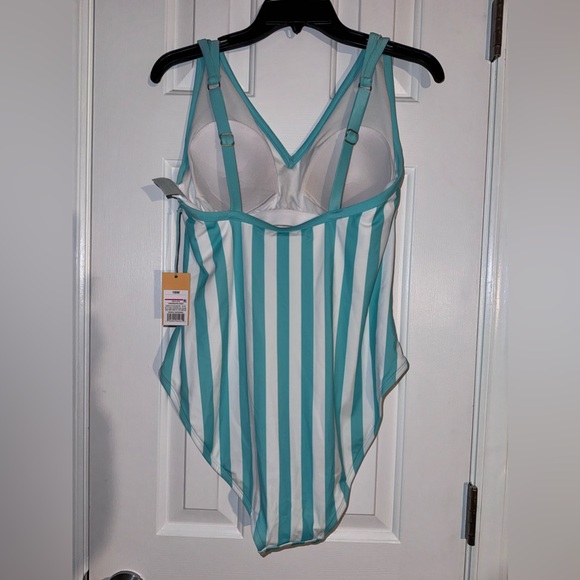Kona Sol Women’s Turquoise & White Striped One Piece Swimsuit Size 16W, NWT - Picture 11 of 11